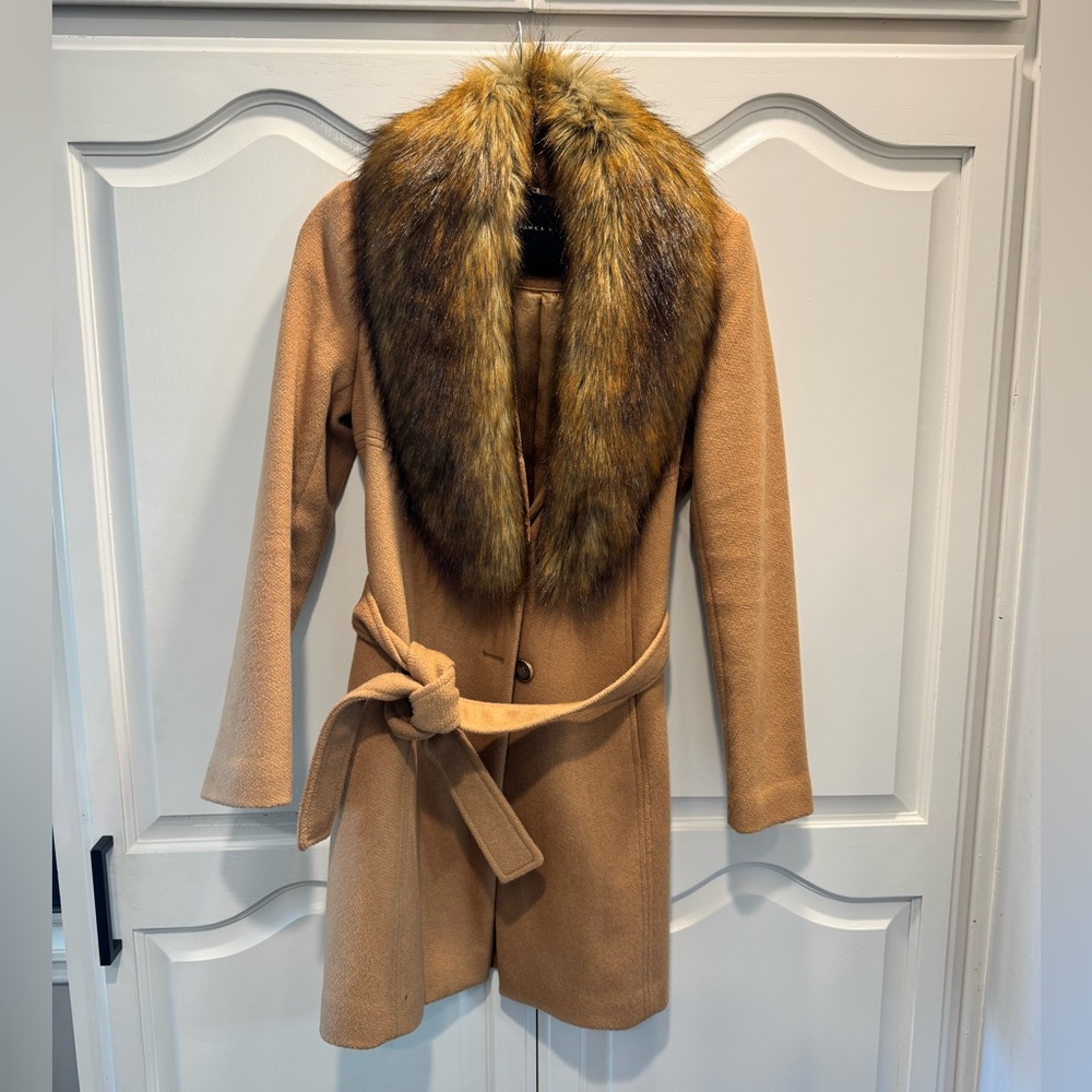 Ivanka Trump Tan Trench Coat with Removable Faux Fur Collar